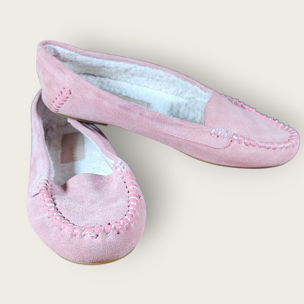 Jack Rogers Millie Pink Suede Shearling‎ Lined Moccasin Slippers Women's Sz 8.5B
